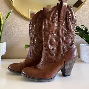 Mia Girl Brown Faux Leather Studded Western Cowboy Boots